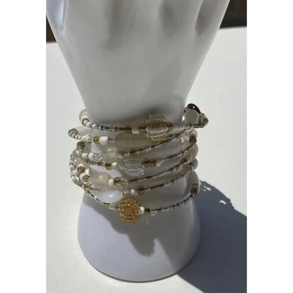 Vintage Silver And White Beaded Layered Bracelet Womens Multi Bracelet Sz 8